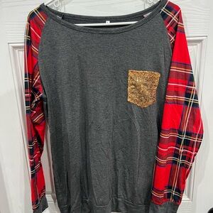 Ladies plaid / sequined tunic! So cute for a holiday party! Very soft! Large